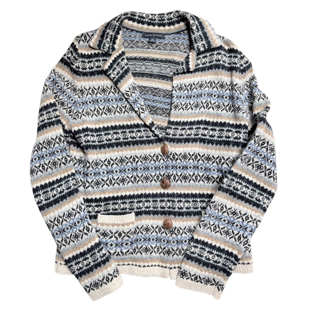 Banana Republic VINTAGE Lambswool Fair Isle Cardigan Sweaterlarge y2K